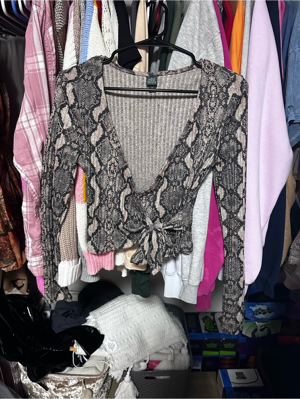 wild fable Snake-Print Tie-Front Cardigan in Beige and Black